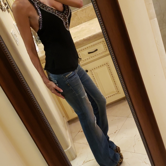 Taverniti So Jeans Denim - Taverniti So Jeans distressed flared leg, Sz 25